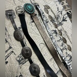 5 belts - western, turquoise, black, snake print bundle small/medium